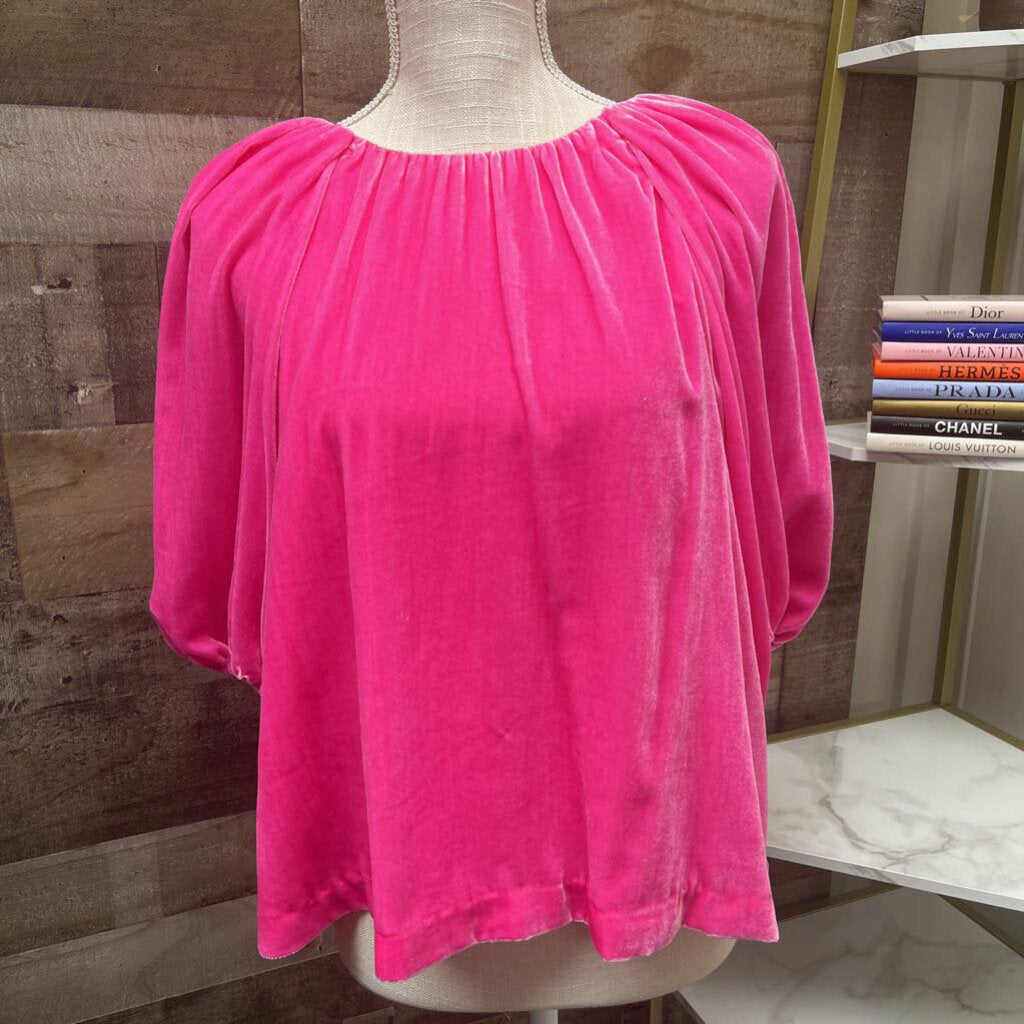 Rhode Bright Pink Velvet 3/4 Sleeve Blouse Size S