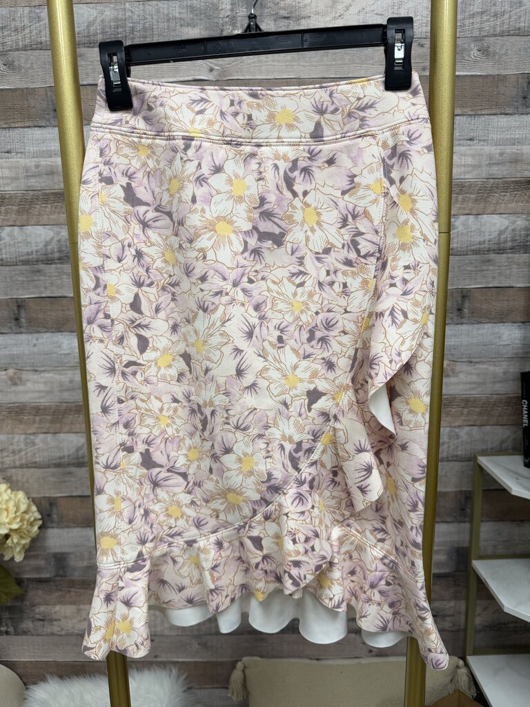 NWT Cream & Lilac Sky Floral Ruffle Skirt Size 0
