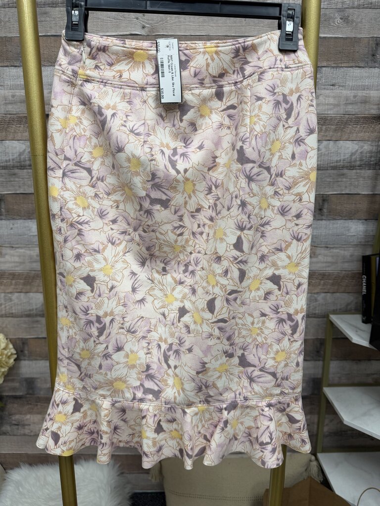 NWT Cream & Lilac Sky Floral Ruffle Skirt Size 0
