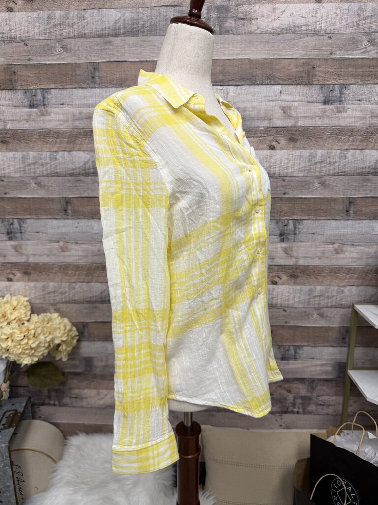 Lucky Brand Yellow &. White Plain Linen Button Down Size XS