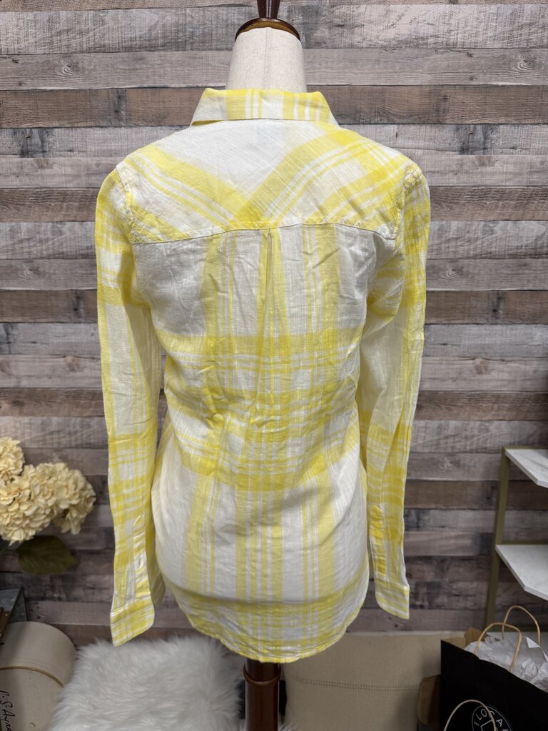 Lucky Brand Yellow &. White Plain Linen Button Down Size XS