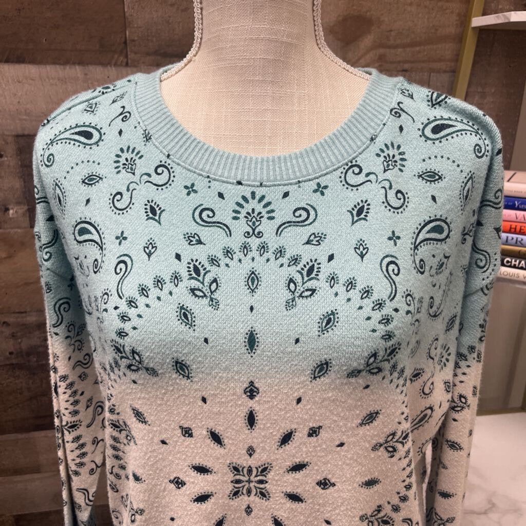 Democracy Blue, Cream Patterned Sweater Size M