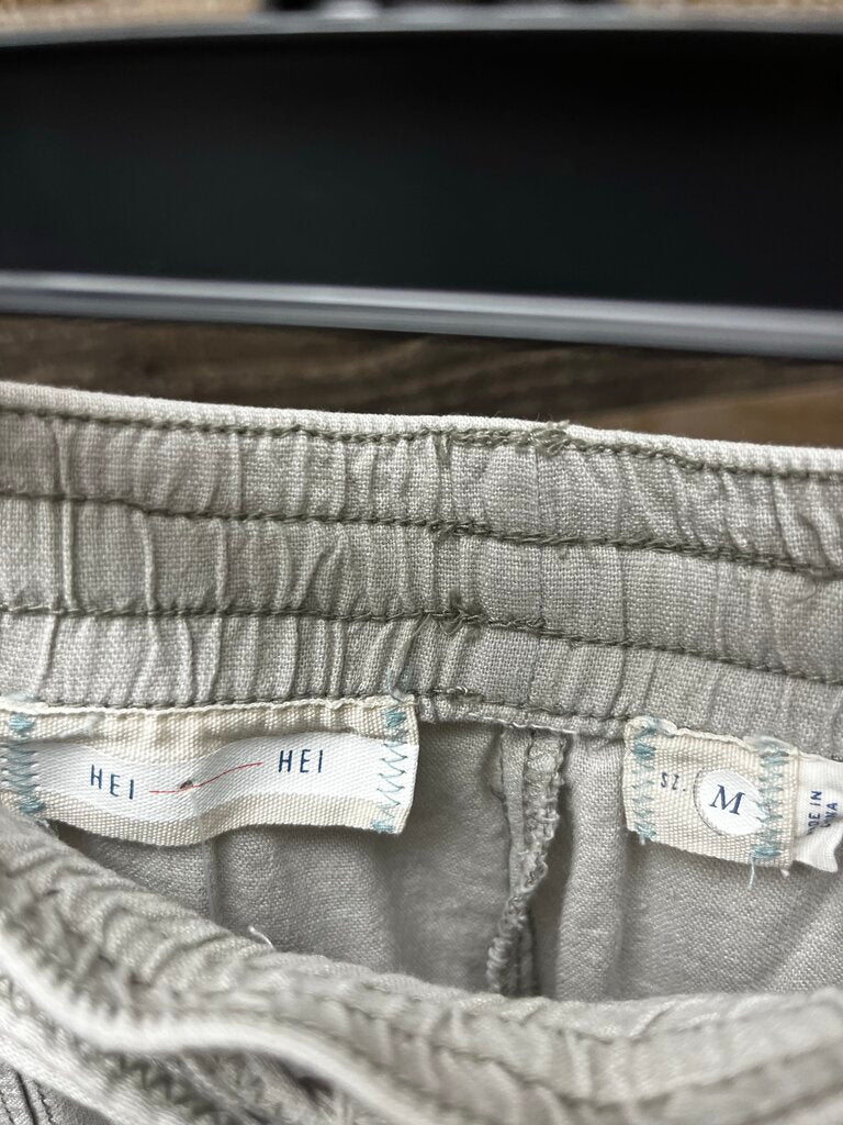 Anthro HEI Khaki Linen Cargo Pants Size M