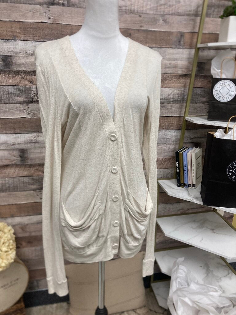 Pilcro Heathered Cream Long Sleeve Keyhole Cardigan Size S