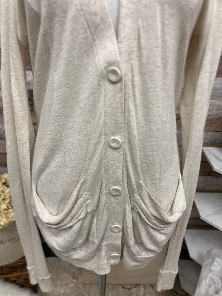 Pilcro Heathered Cream Long Sleeve Keyhole Cardigan Size S