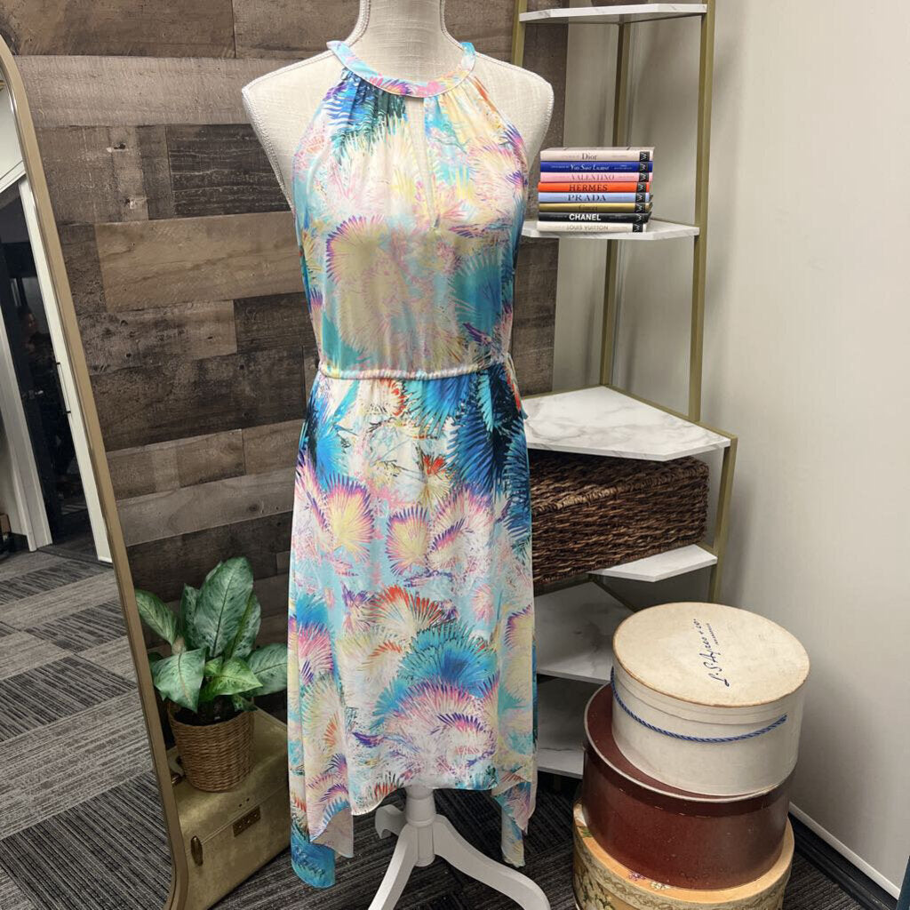 BCBGMaxazria Bright Palm Print Halter Maxi Size XS