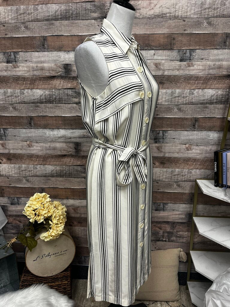 Anthro Maeve White & Black Stripe Sleeveless Button Down Size 4