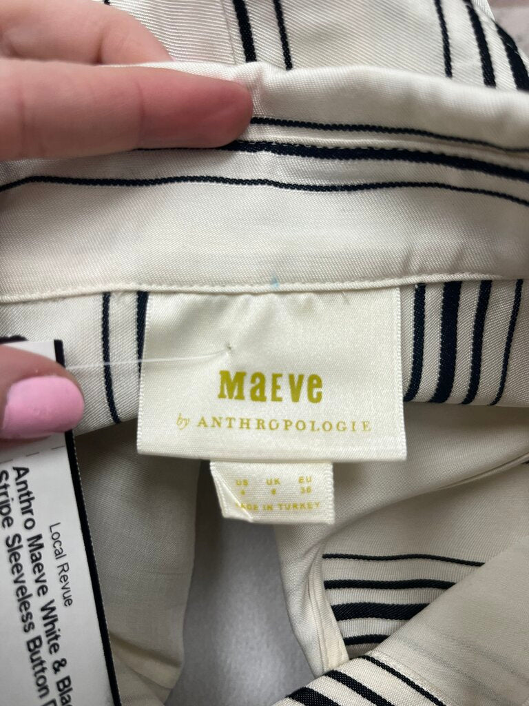 Anthro Maeve White & Black Stripe Sleeveless Button Down Size 4