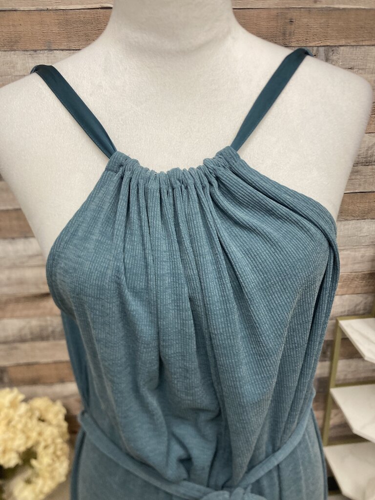 Anthro HD in Paris Aqua Ribbed Halter Romper Size XS