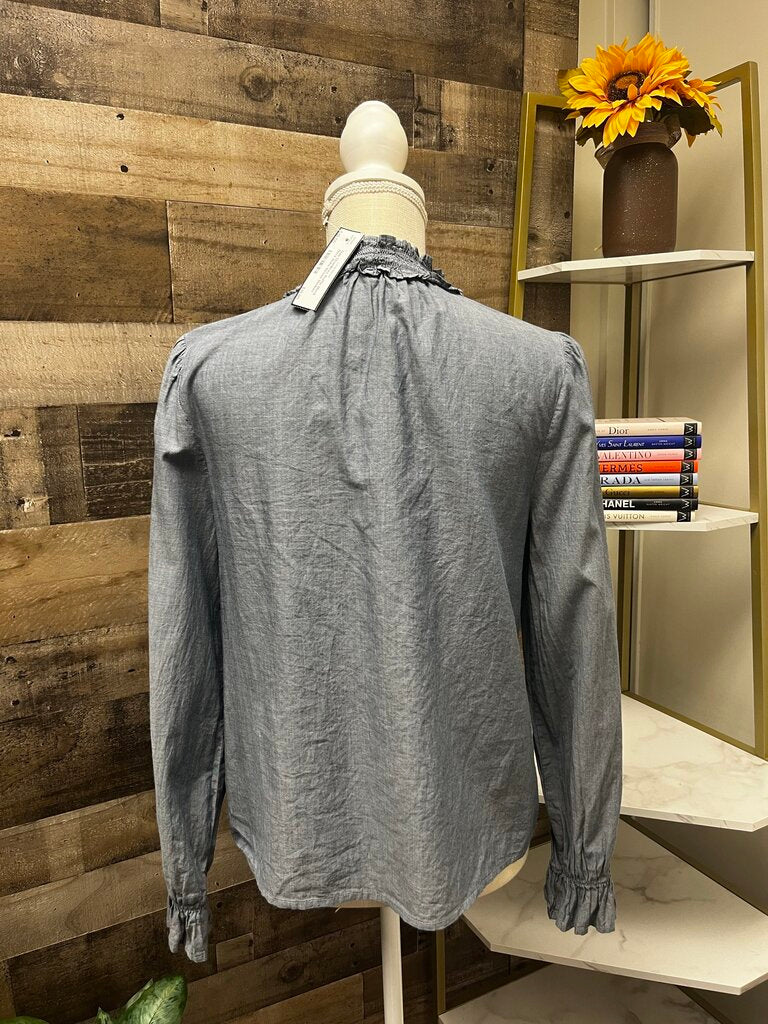 Gap Chambray Ruffle Mock Neck Boho Blouse Size M