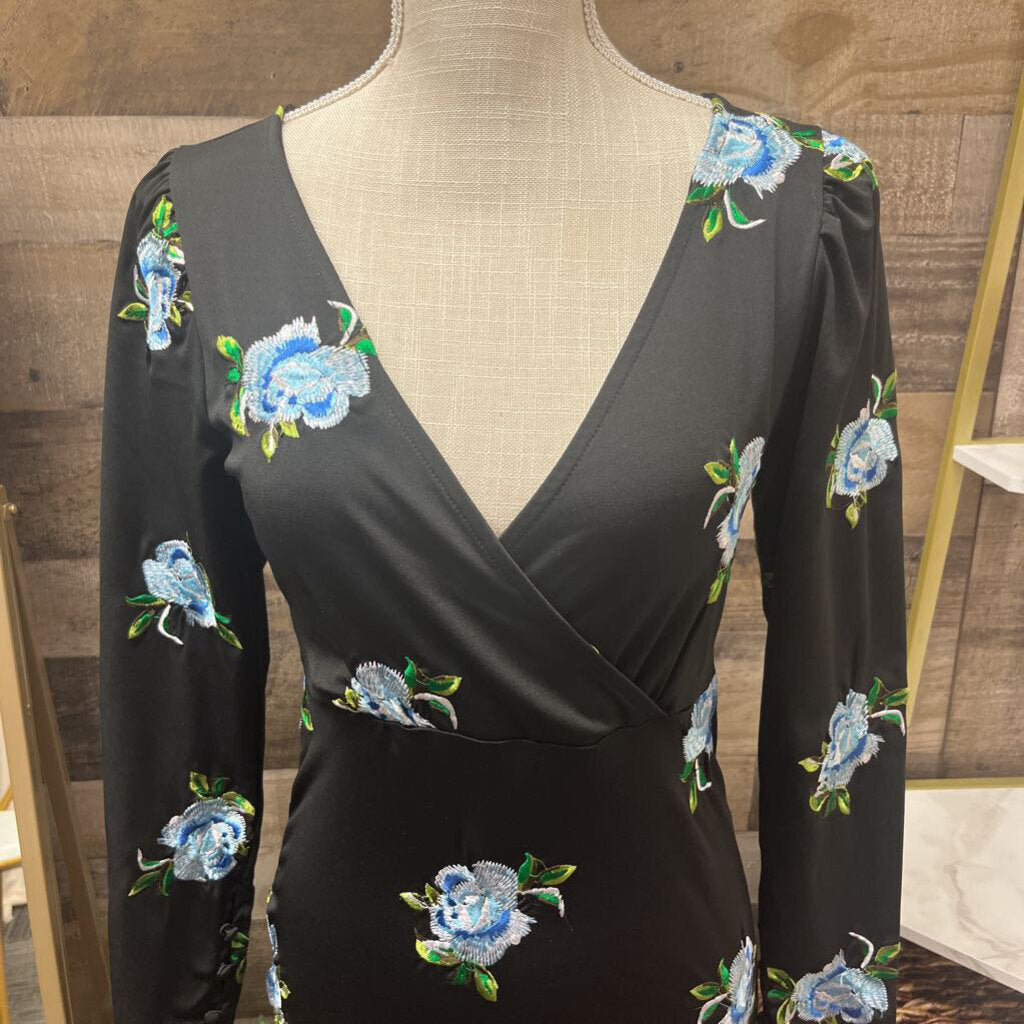 ASOS Black Long Sleeve Dress w/Embroidered Flowers Size 4