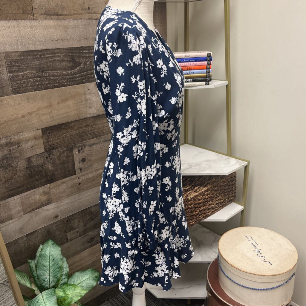 Blue Rain Navy Wrap Mini Dress w/White Flowers Size S