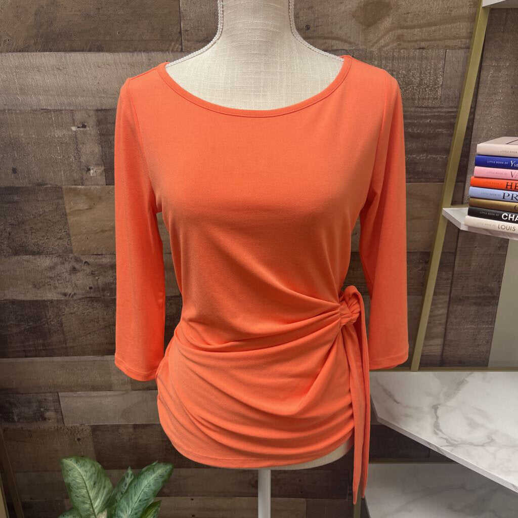 Ann Taylor Orange 3/4 Sleeve Wrap Blouse Size M
