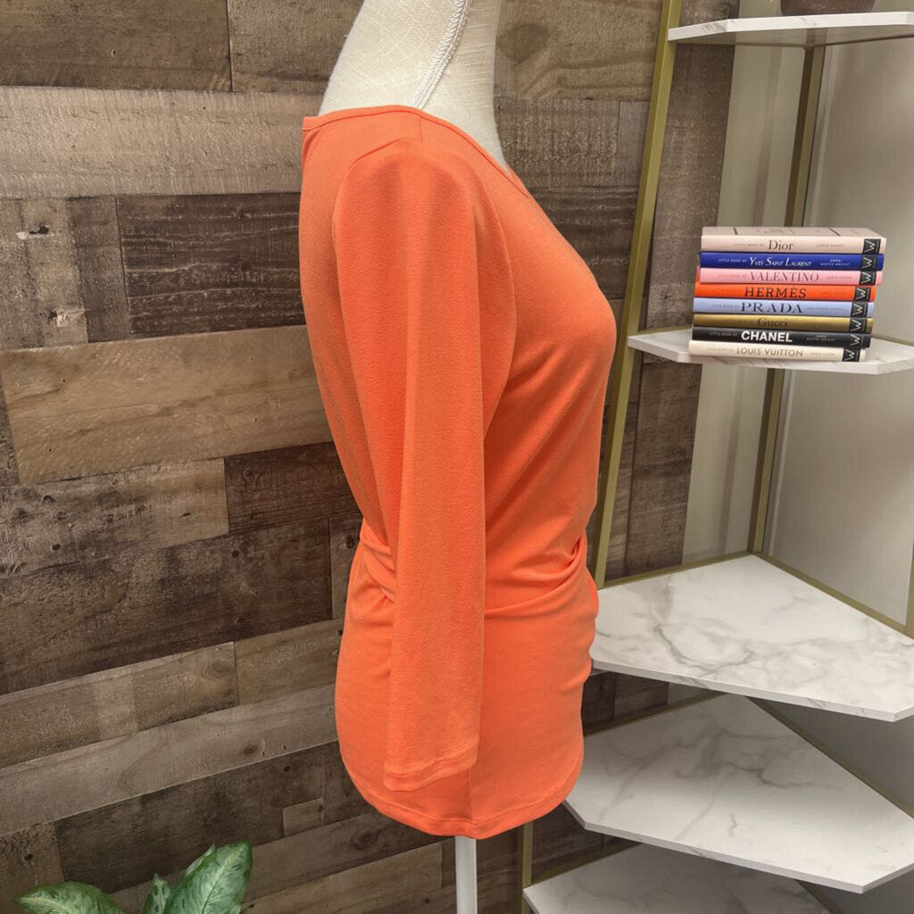 Ann Taylor Orange 3/4 Sleeve Wrap Blouse Size M
