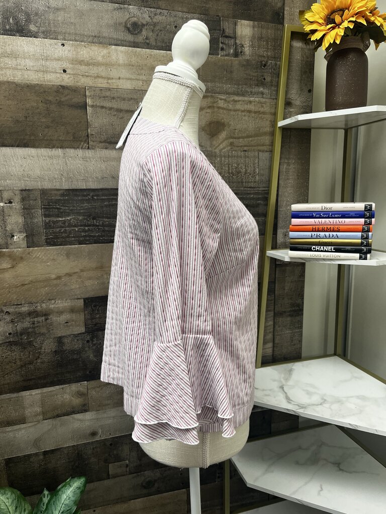 WHBM Red, White & Black Stripe 3/4 Sleeve V-Neck Size 6