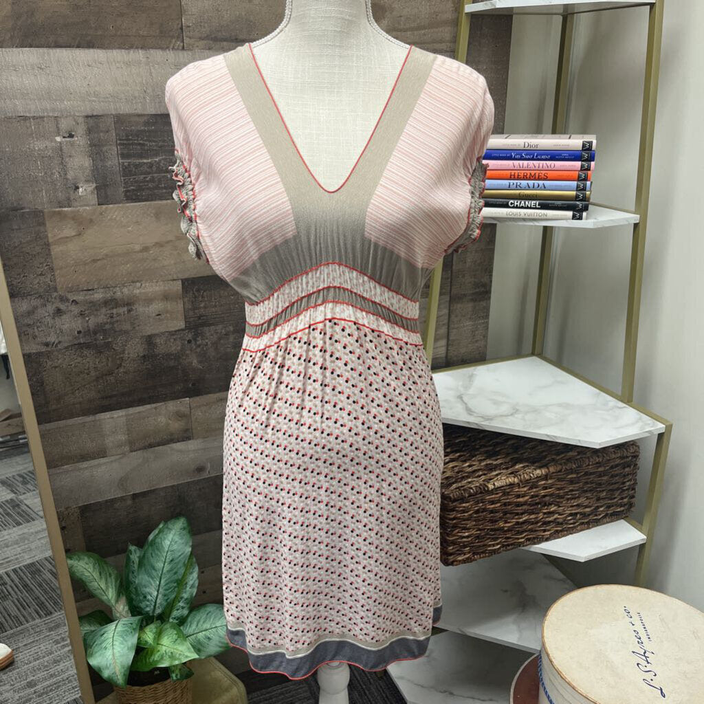 M.S.S.P. Tan Mini Dress w/Red & Black Polka Dots Size S