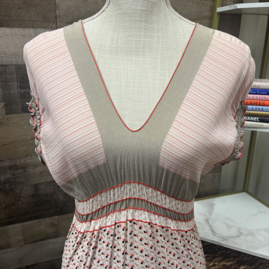 M.S.S.P. Tan Mini Dress w/Red & Black Polka Dots Size S