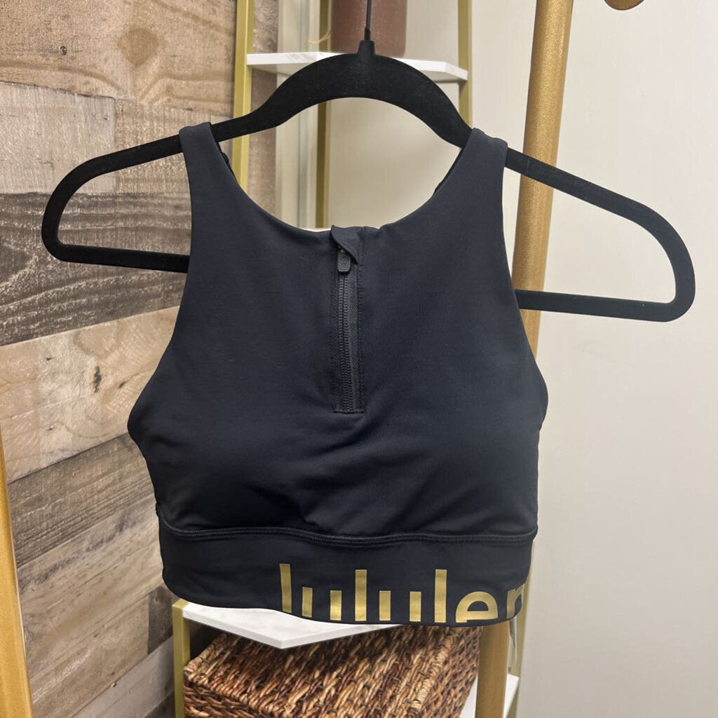Lululemon Black Racer Back 1/4 Zip Front Sports Bra Size 4