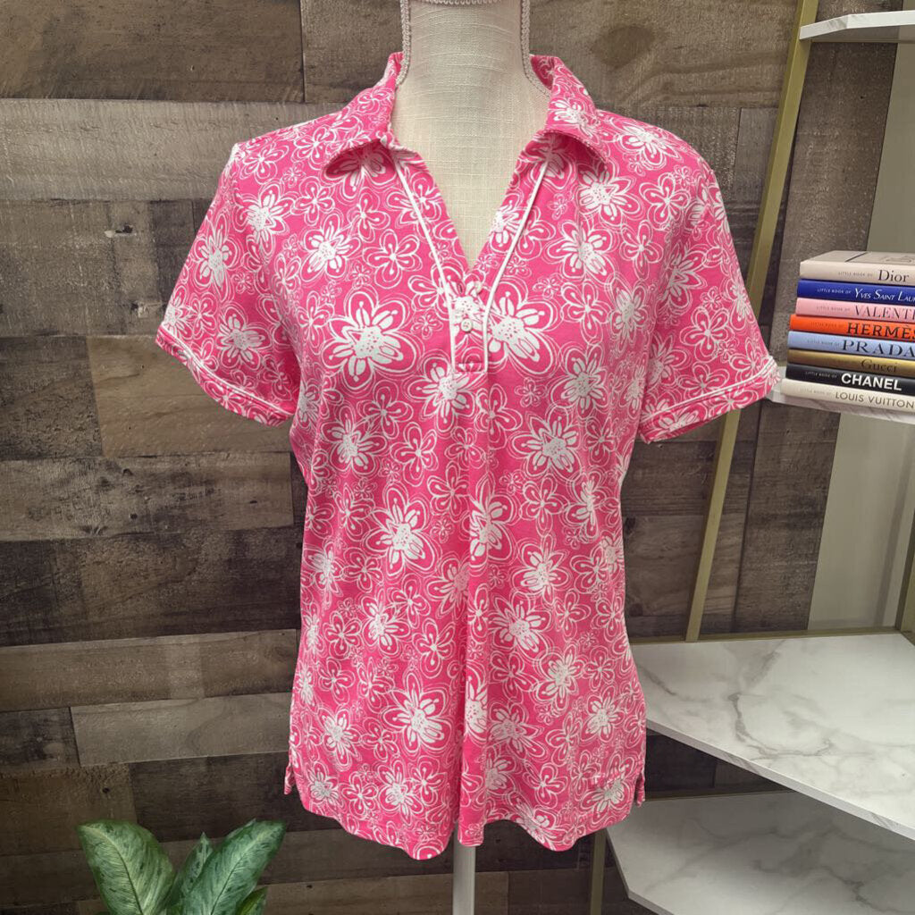 Lady Hagen Pink Flower Pattern Golf Polo Size L