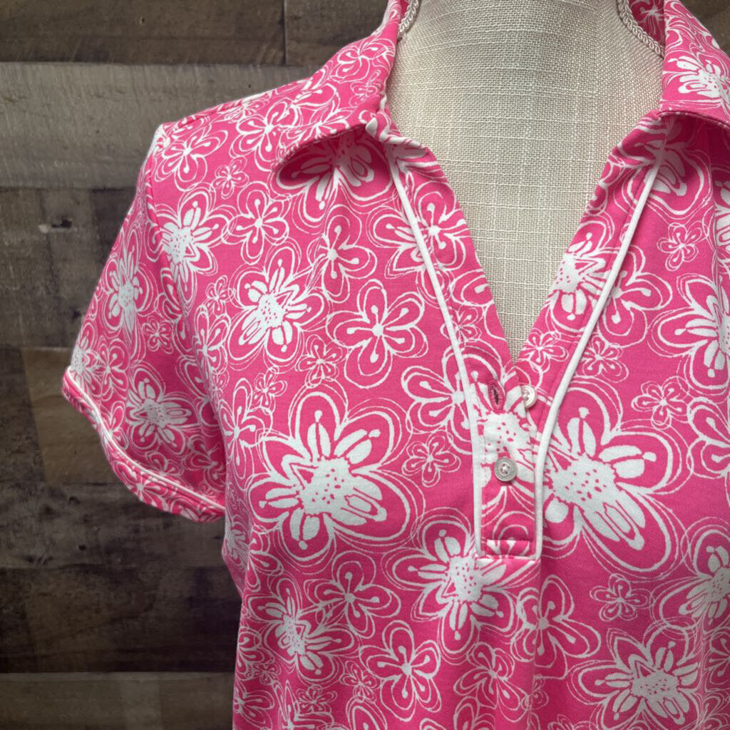 Lady Hagen Pink Flower Pattern Golf Polo Size L