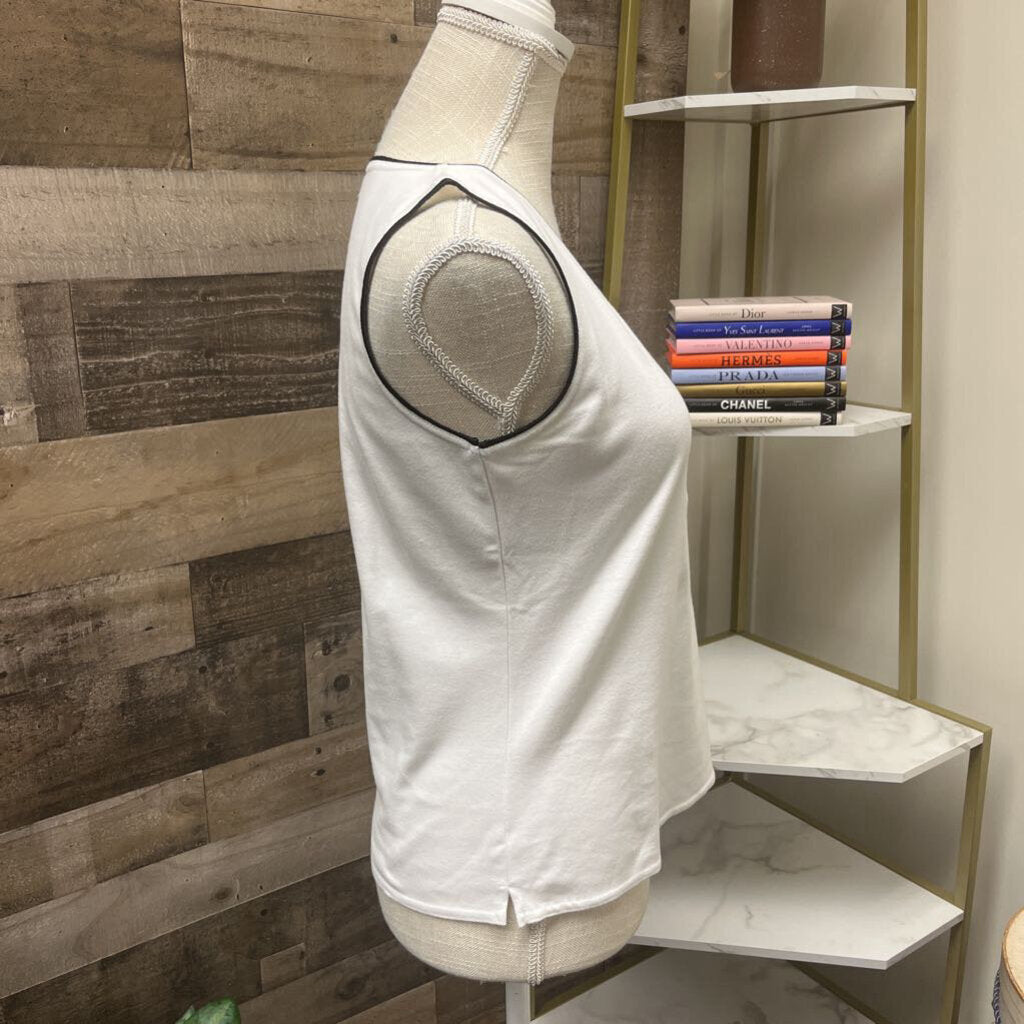 Ann Trinity White Tank w/Black Embroidered Flowers Size S