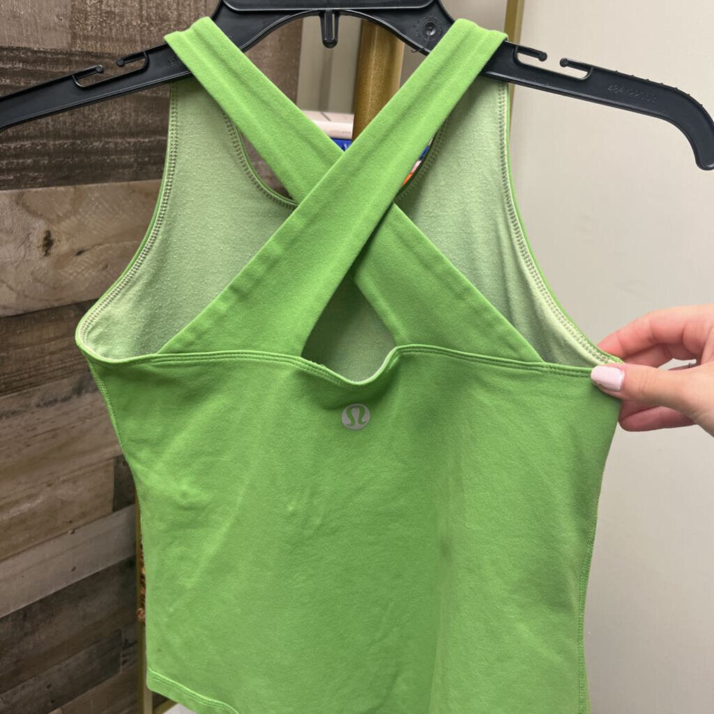 Lululemon Lime Green Criss Cross Back Tank w/Shelf Size 4