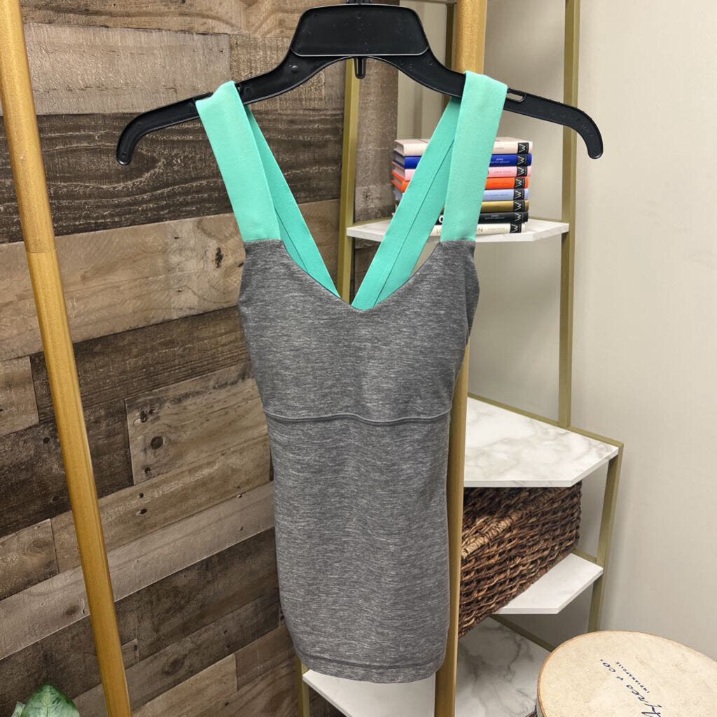 Lululemon Gray & Mint Green Tank w/Shelf Bra Size 4