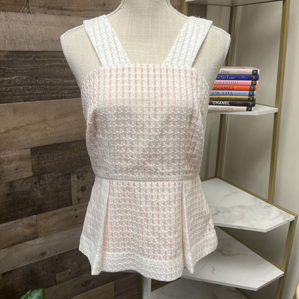 Anthro Maeve White & Peach Basket Back Zip Size 8