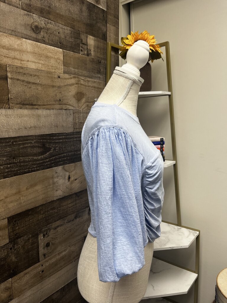 Free People Blue 3/4 Length Puffy Sleeve Cropped Size M