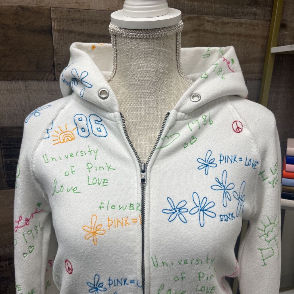 VS Pink Hoodie White w/Embroidery Size M