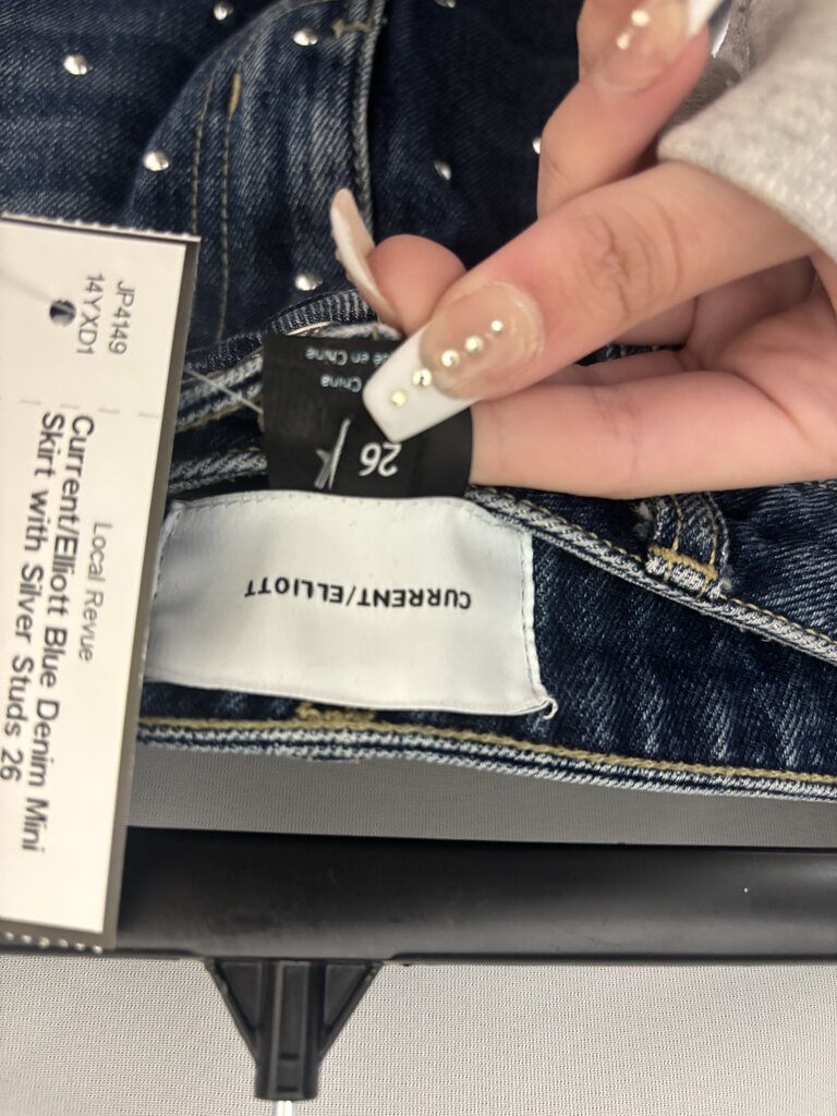 Current/Elliott Blue Denim Mini Skirt with Silver Studs Size 26
