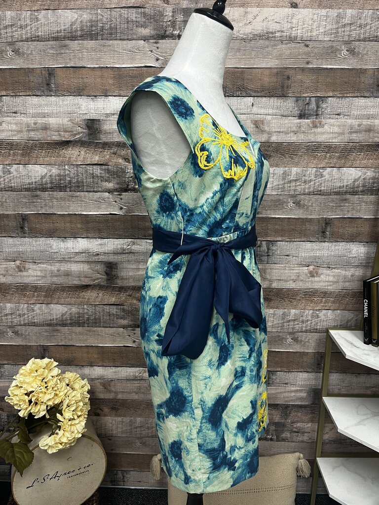 Anthro Floreat Blue & Green Sleeveless Dress w/Yellow Flowers Size 2