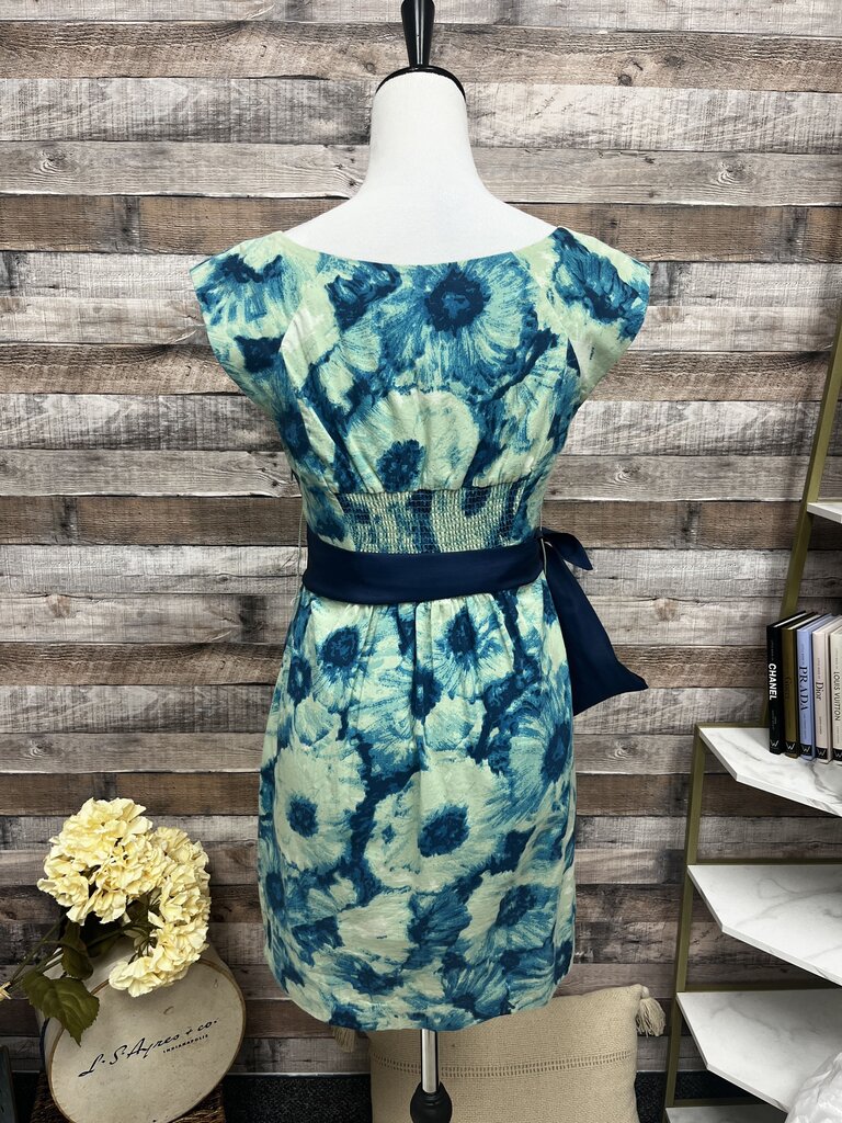Anthro Floreat Blue & Green Sleeveless Dress w/Yellow Flowers Size 2