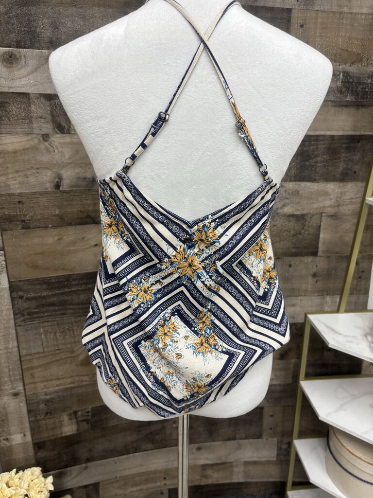 O'Neill Navy & Cream Halter Criss Cross Tank Size XS