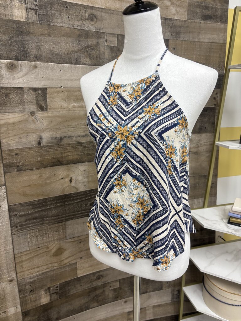 O'Neill Navy & Cream Halter Criss Cross Tank Size XS
