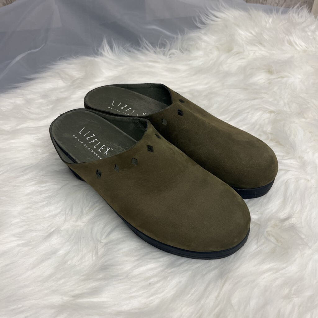 Liz Claiborne Green Suede Mules Size 7.5