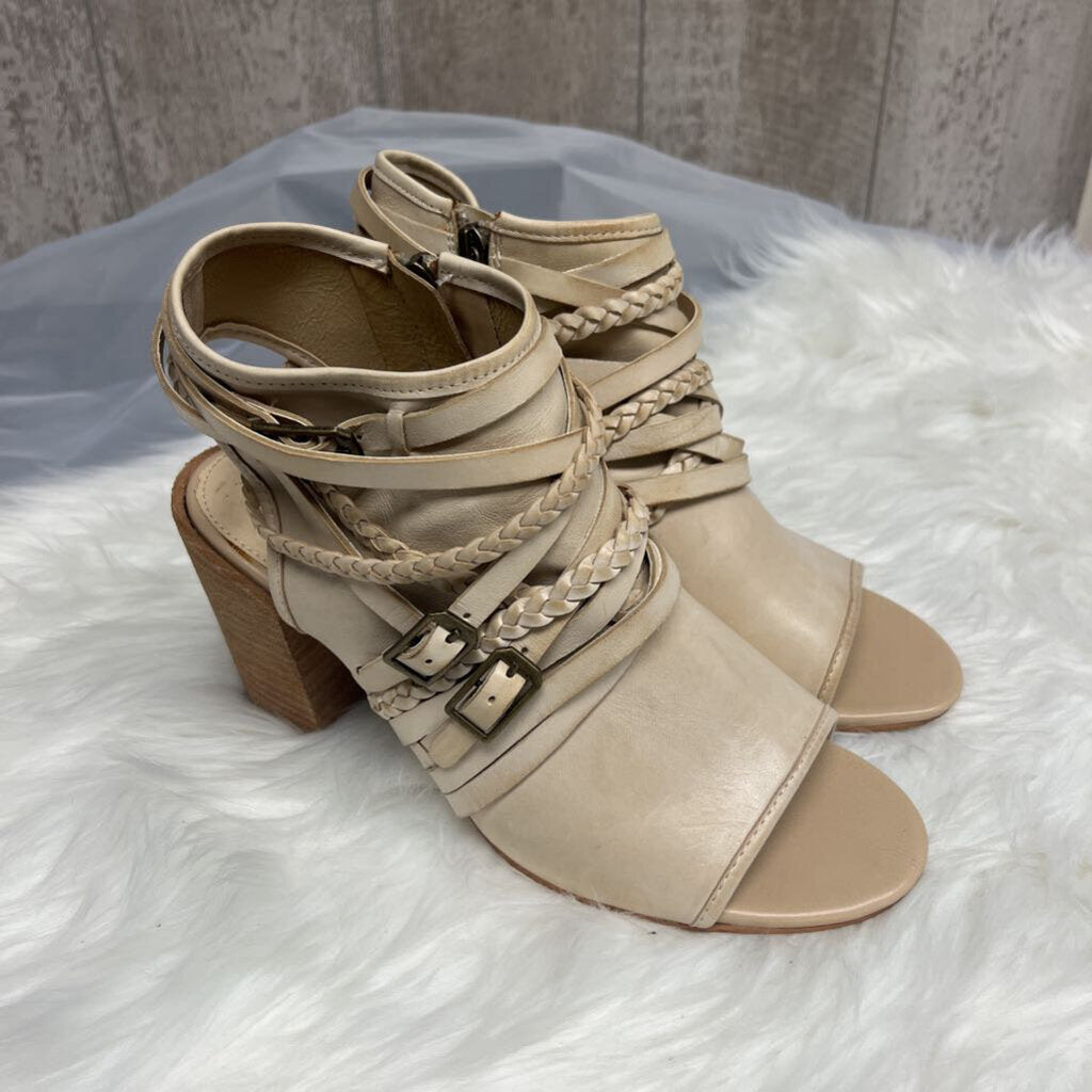 Isola Tan Open Toe Stack Heel Bootie Size 9