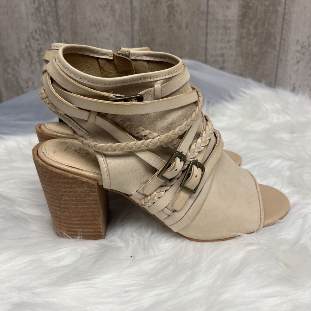 Isola Tan Open Toe Stack Heel Bootie Size 9