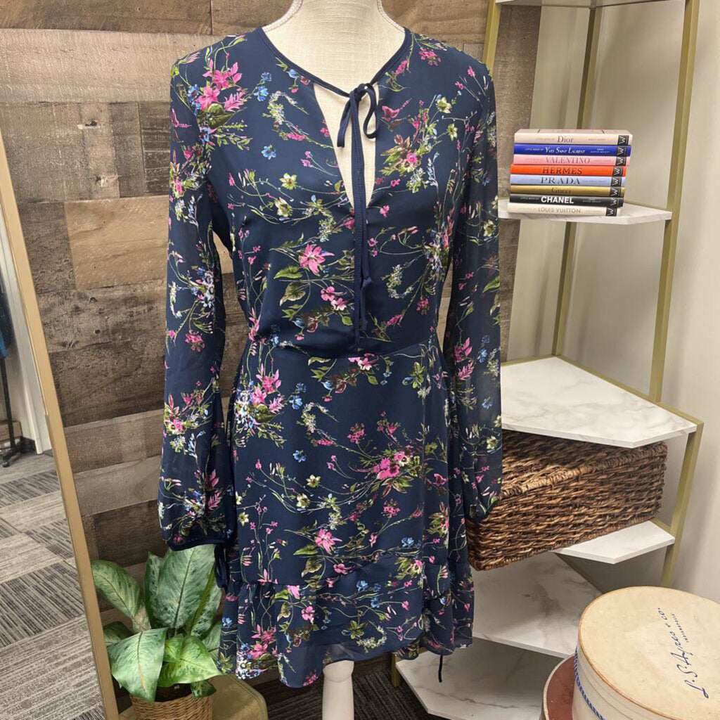 Adelyn Rae Navy & Floral Long Sleeve Ruffle Size S