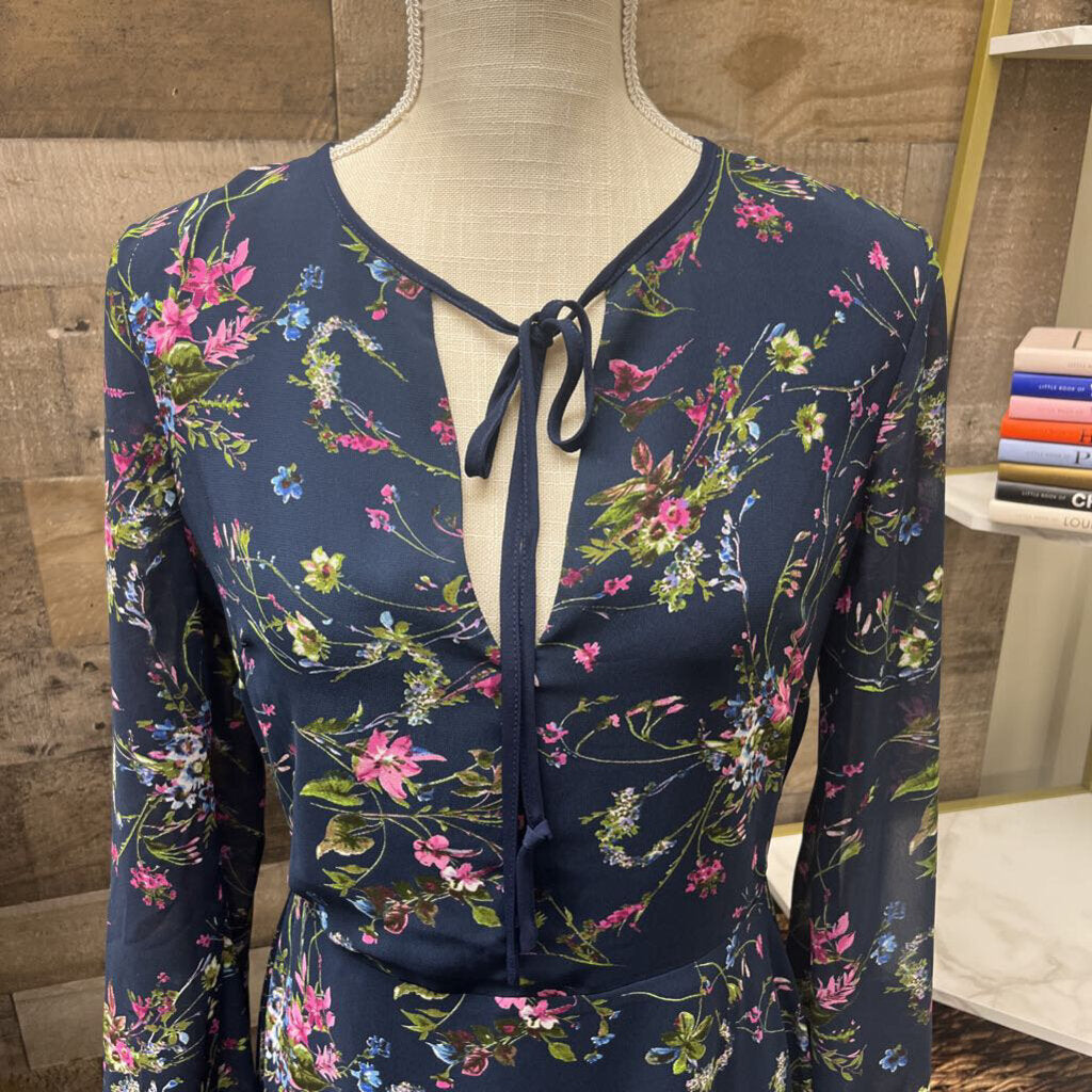Adelyn Rae Navy & Floral Long Sleeve Ruffle Size S
