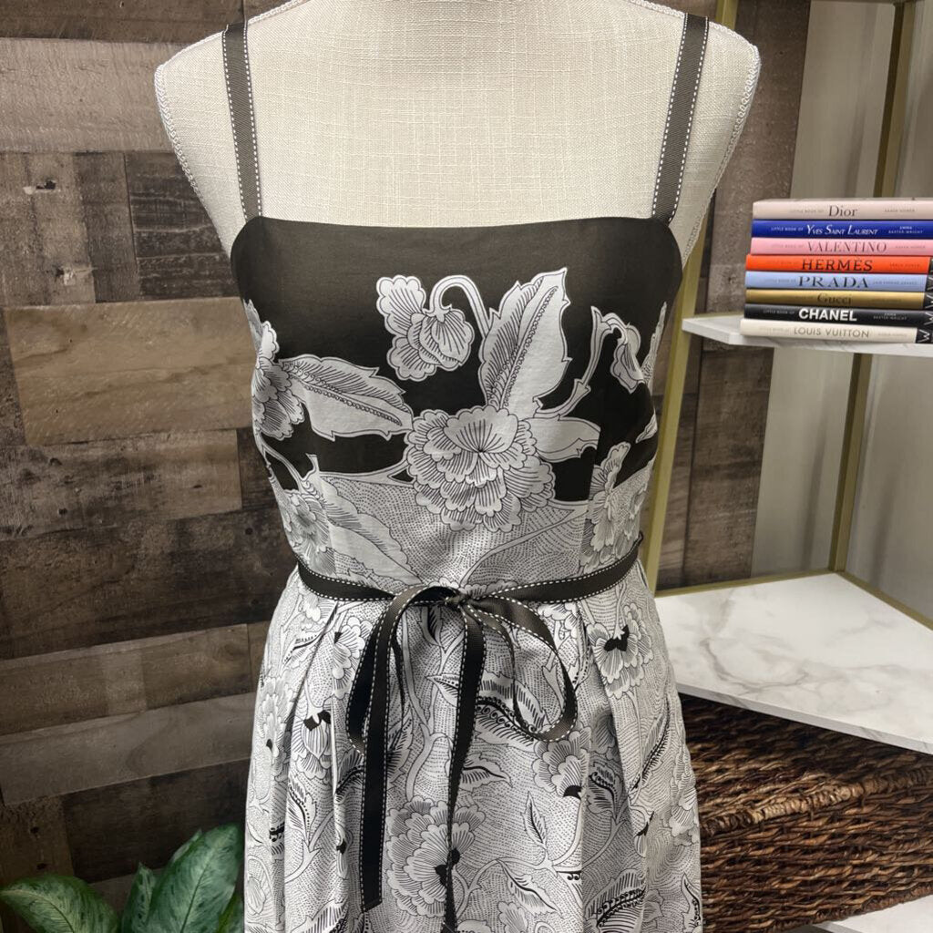 Ann Taylor Brown & White Floral Dress Ribbon Straps & Belt Size 0