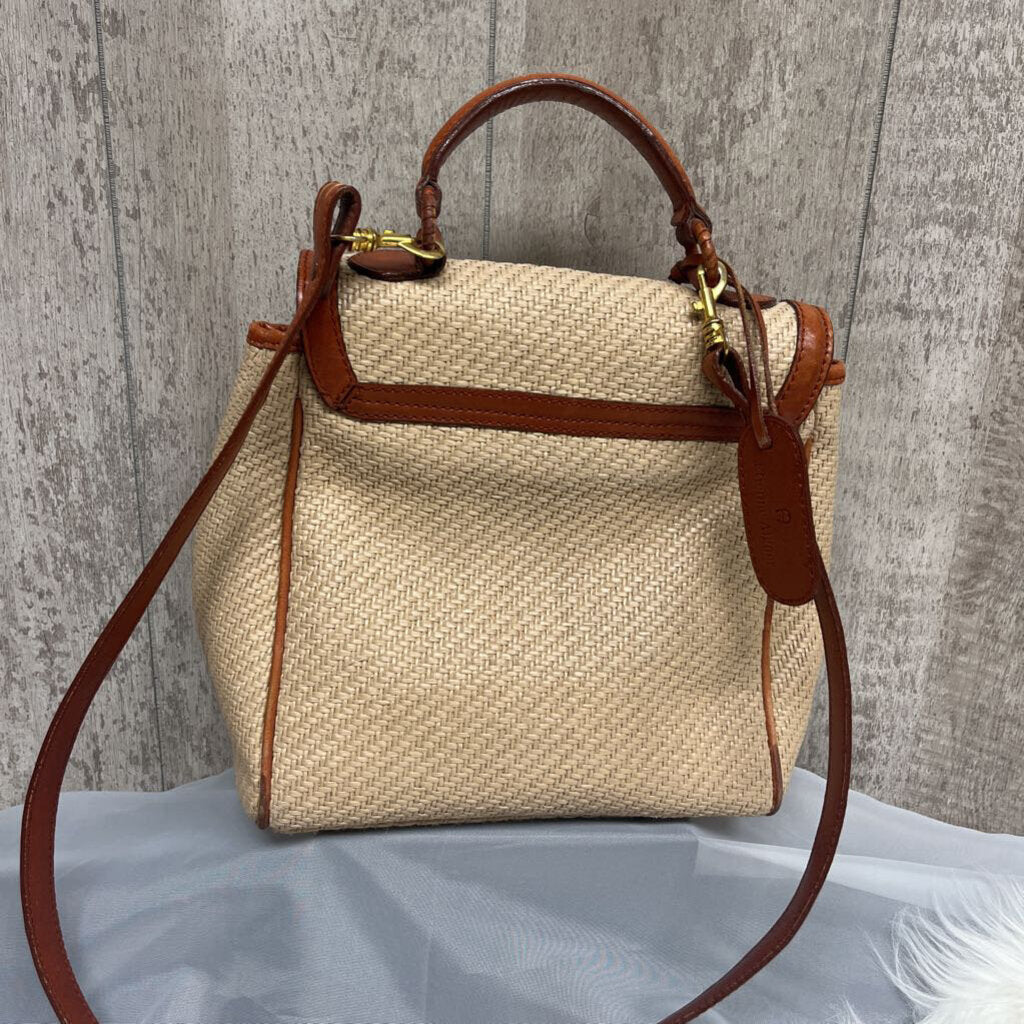 Etienne Aigner Vintage Straw Woven & Leather Trim