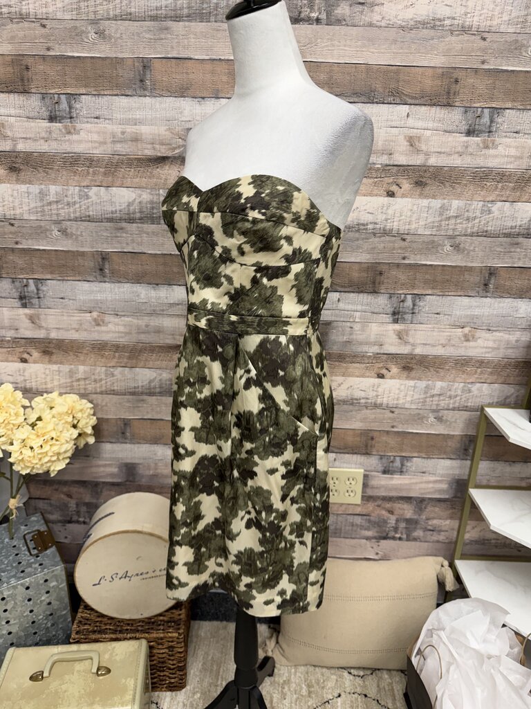 J Crew Strapless Olive & Cream Dress Size 8