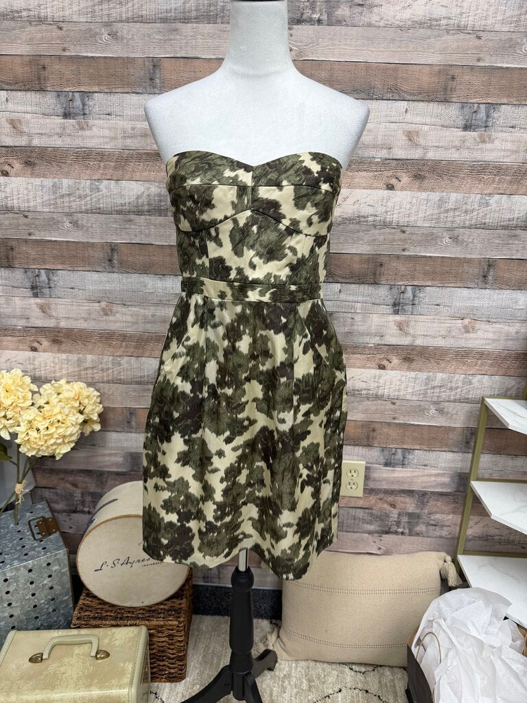J Crew Strapless Olive & Cream Dress Size 8