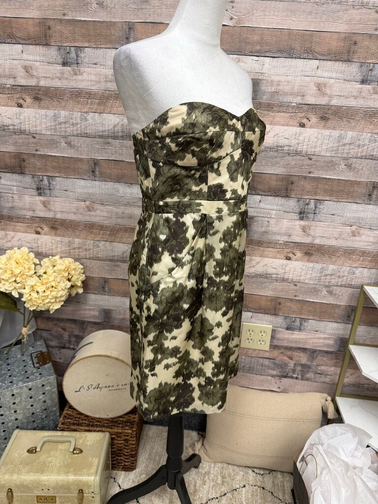 J Crew Strapless Olive & Cream Dress Size 8