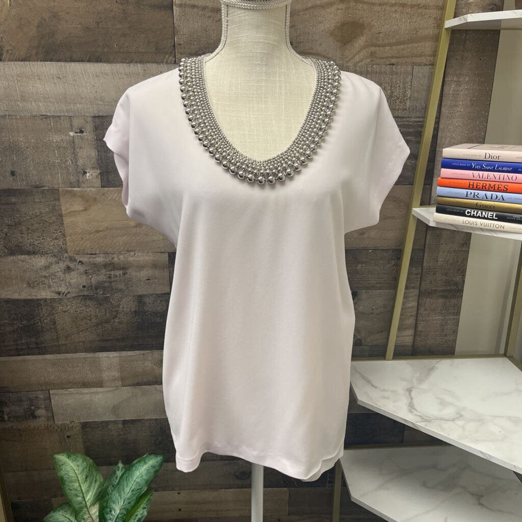 Diane von Furstenberg Silk Blush Beaded Neckline Size S