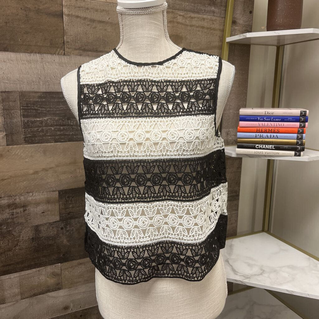 Zara Black & White Crochet Tank Size S