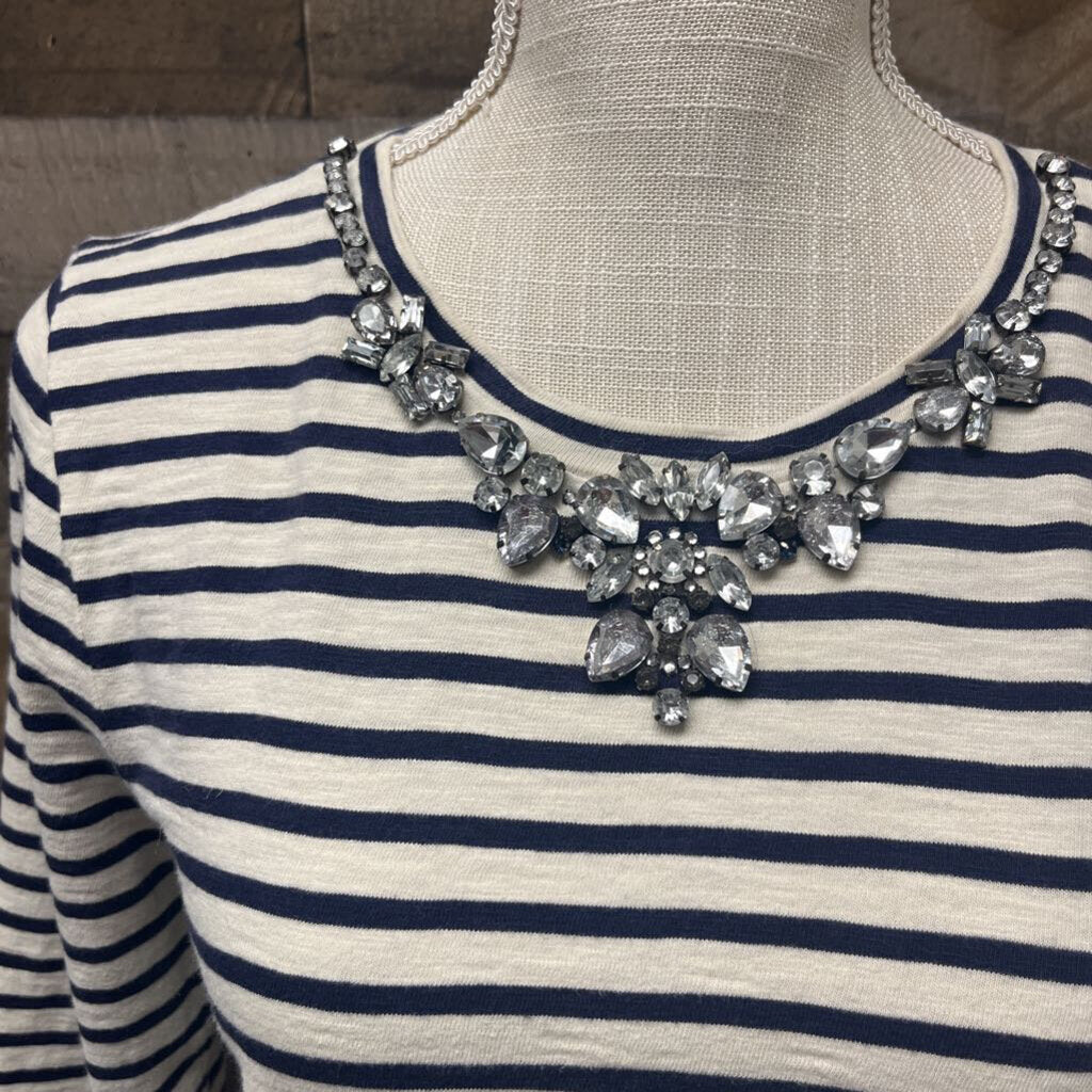 J Crew Navy & White Striped Jewel Neck Size M
