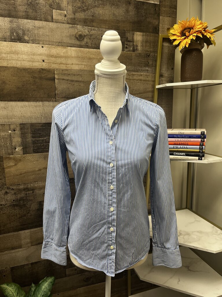 J Crew Stretch Perfect Blue & White Stripe Button Down Size XS