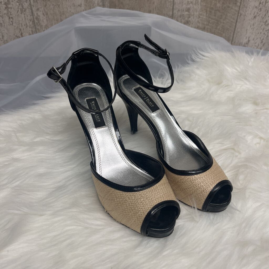 WHBM Patent Leather & Straw Peep Toe Heels Size 6.5
